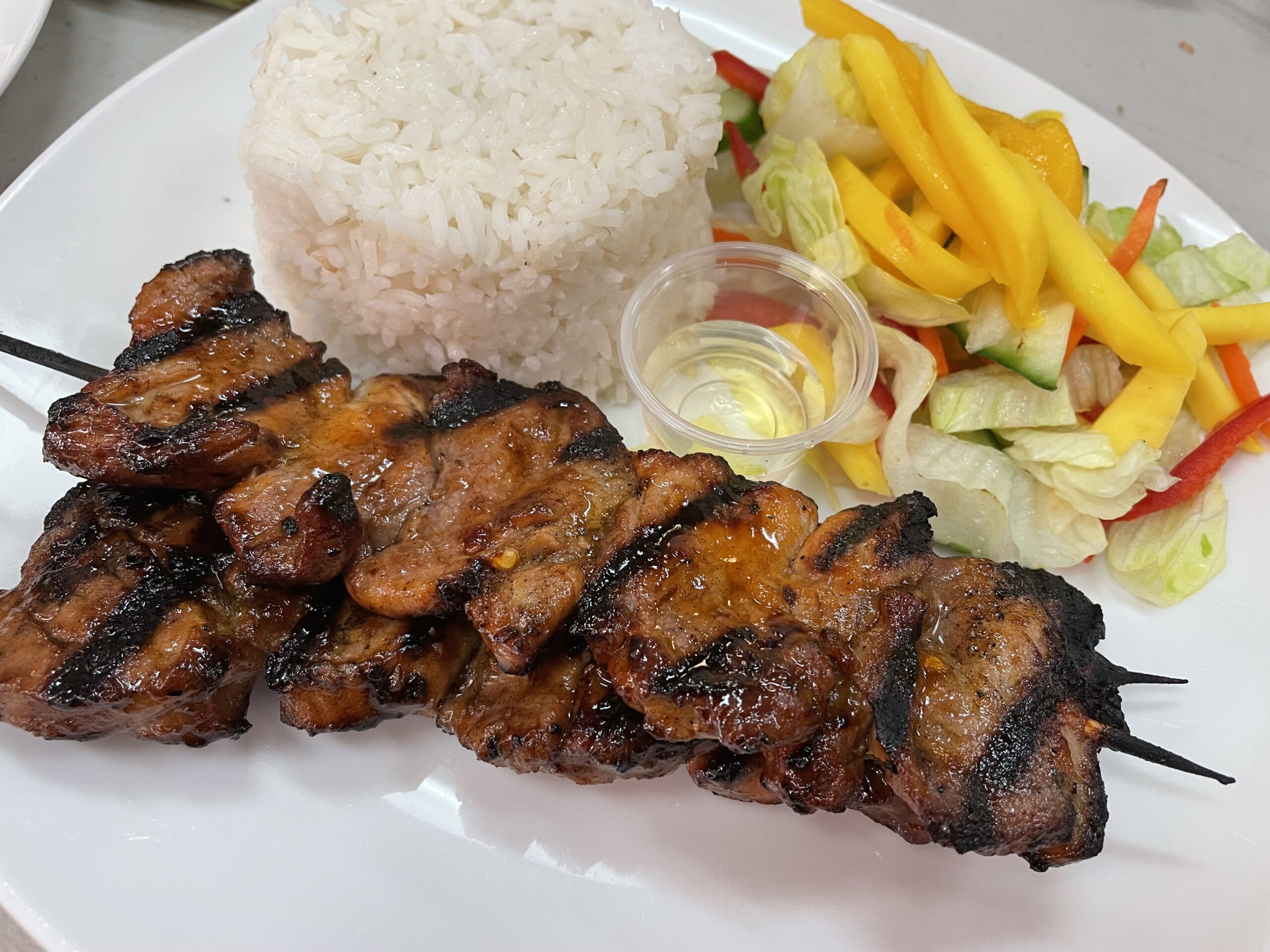 BBQ Pork Skewers from Tropical Hut Philippine Cuisine in Windsor, Ontario.