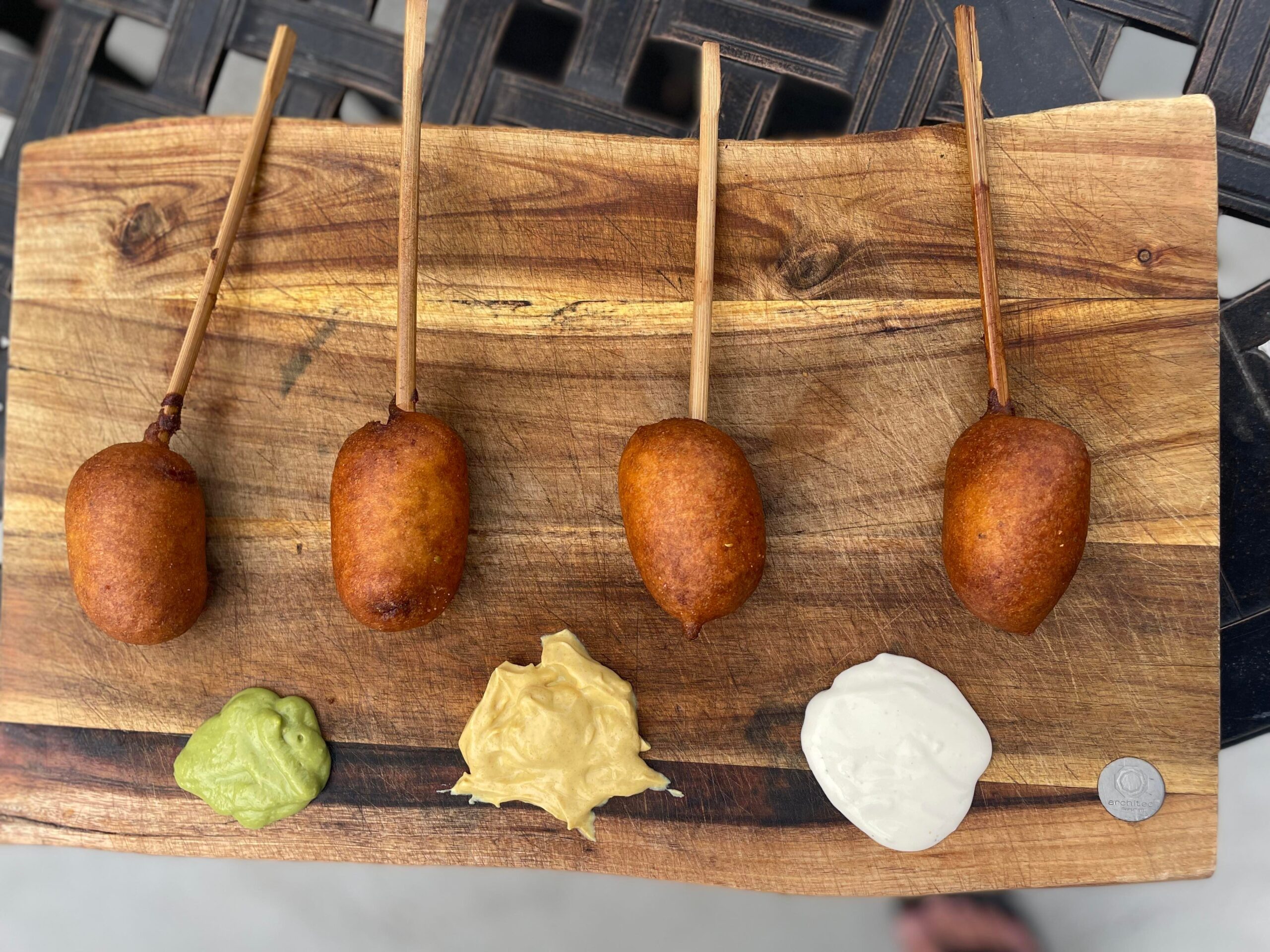 Gourmet corn dogs from Robbie's Gourmet Sausage Co. in Windsor, Ontaio.